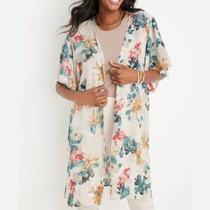 Maurices White Floral Print Kimono Open Front 3X NWT